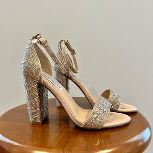 Steve Madden block high heels encrusted rhinestones light gold size 8